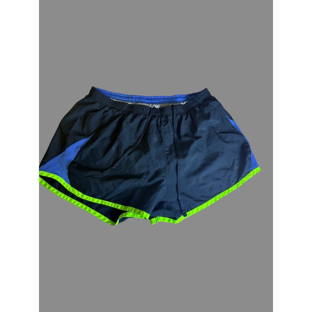 Nike Running Shorts Womens Large Black Blue Neon Green Dri Fit Lined Athletic